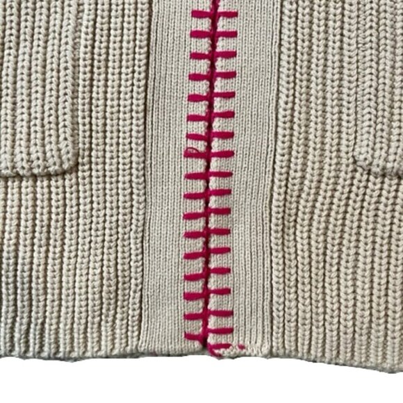 Anthropology NWT Kerri Rosenthal Beige Smiley Face Stitch Hooded Cardigan Medium - Picture 3 of 14